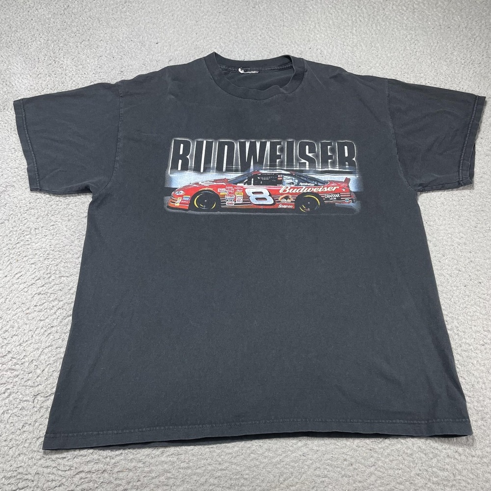 Vintage Budweiser Dale Jr NASCAR Shirt Mens XL Black Pushing The Limits 2000s‎